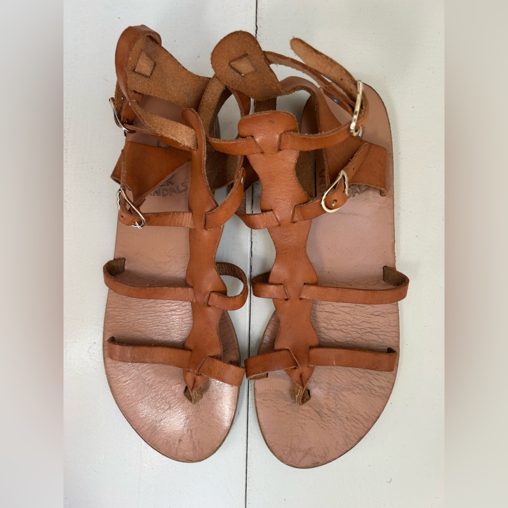 Ancient Greek Gladiator Sandals in Brown Leather